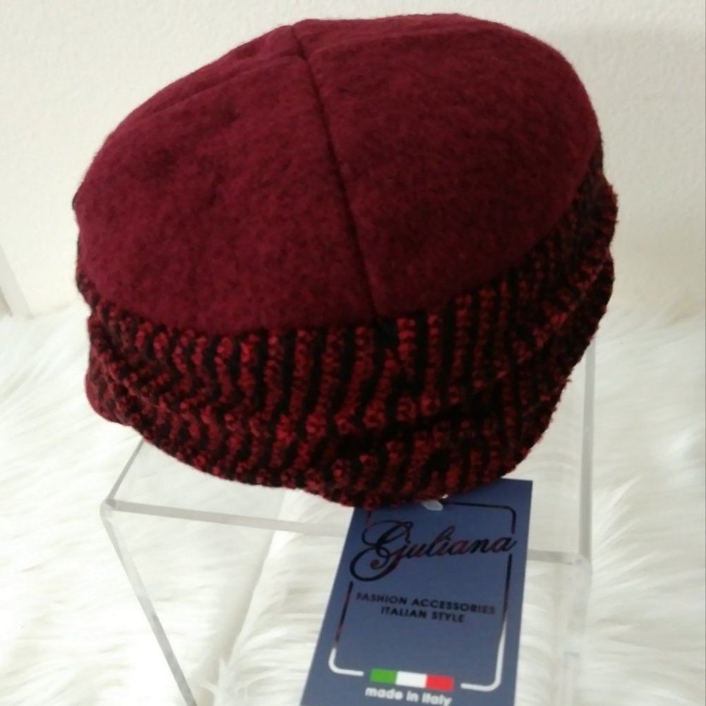SOLD Giuliana Women's Newsboy w Flower Hat Burgundy 50% Wool Cap Italy - Picture 9 of 16
